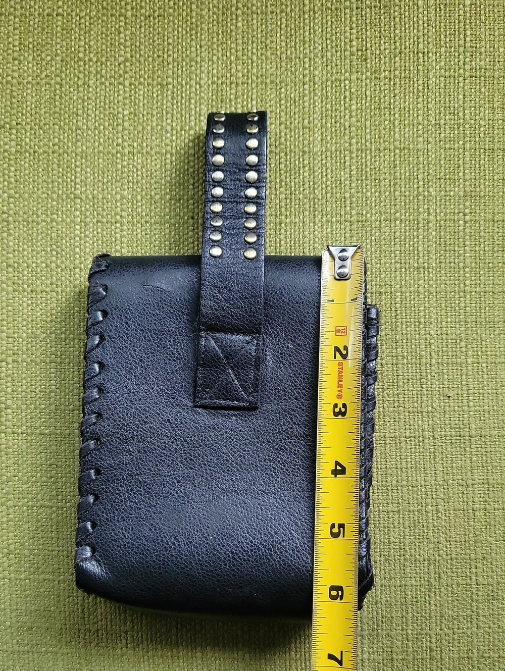 Leatherock Black Leather Studded Belt Pouch with Gold Medallion